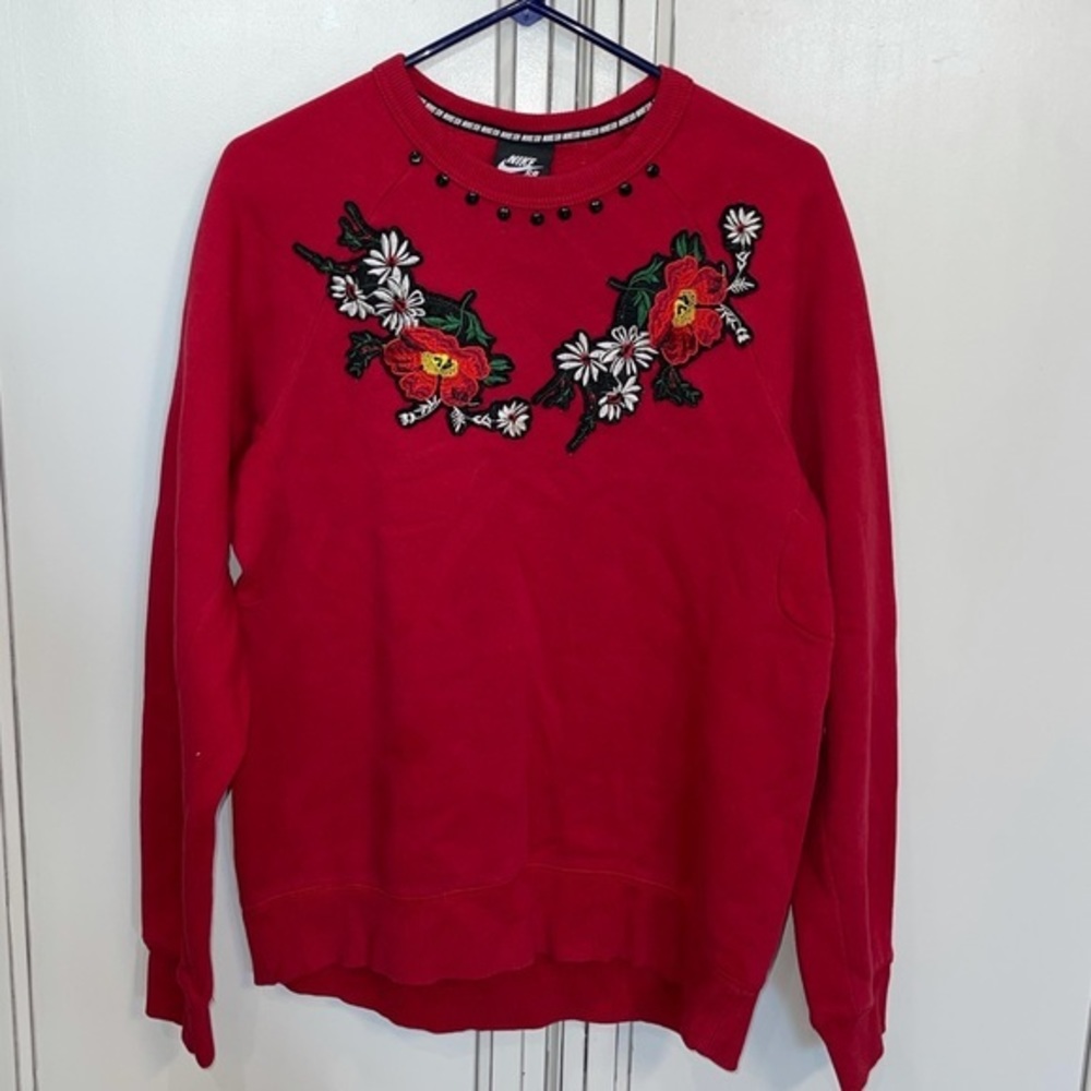 Nike Red Floral custom patch crew sweatshirt xmas